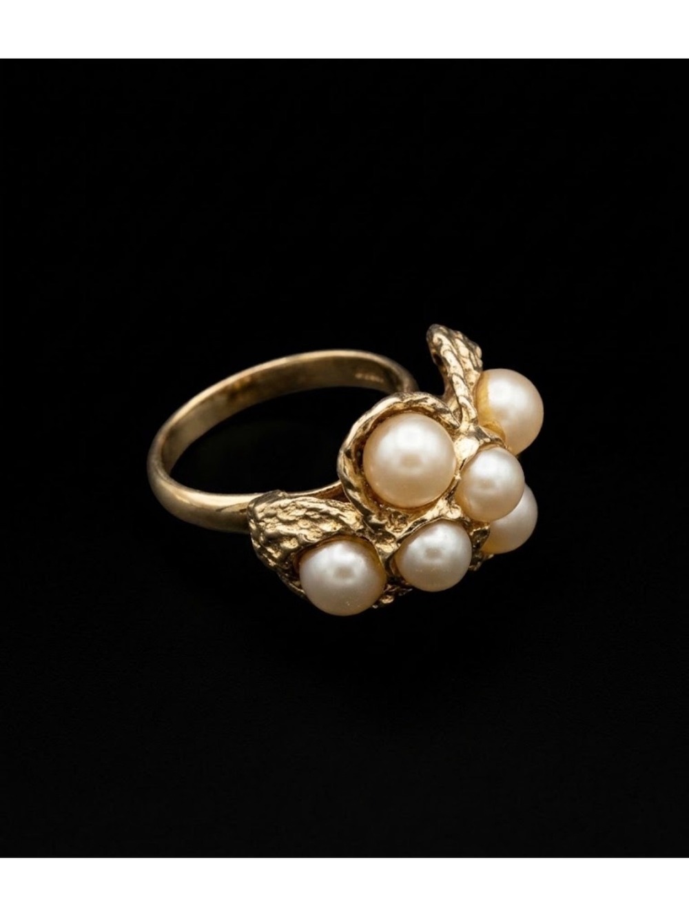 Vintage Mid-Century Pearl Cluster Statement Ring Adjustable